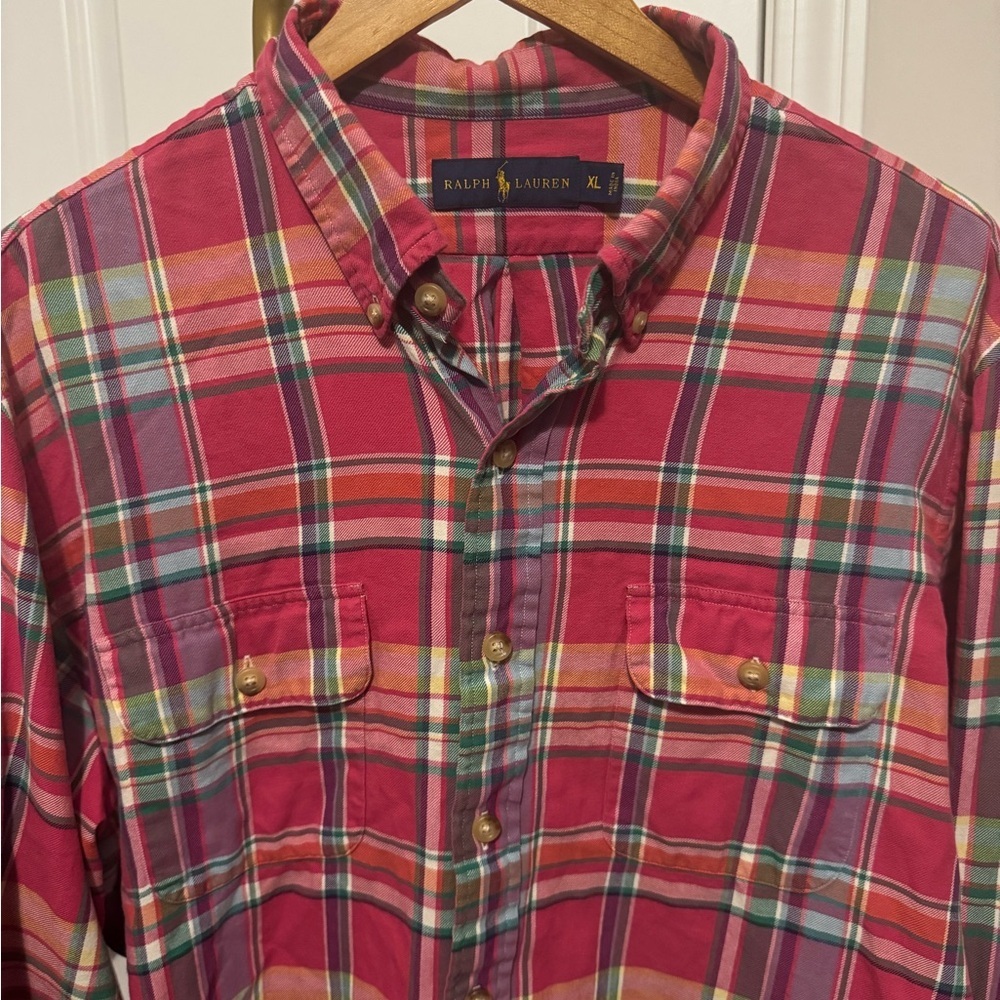 Ralph Lauren Men's Pink Plaid Button-Down Shirt